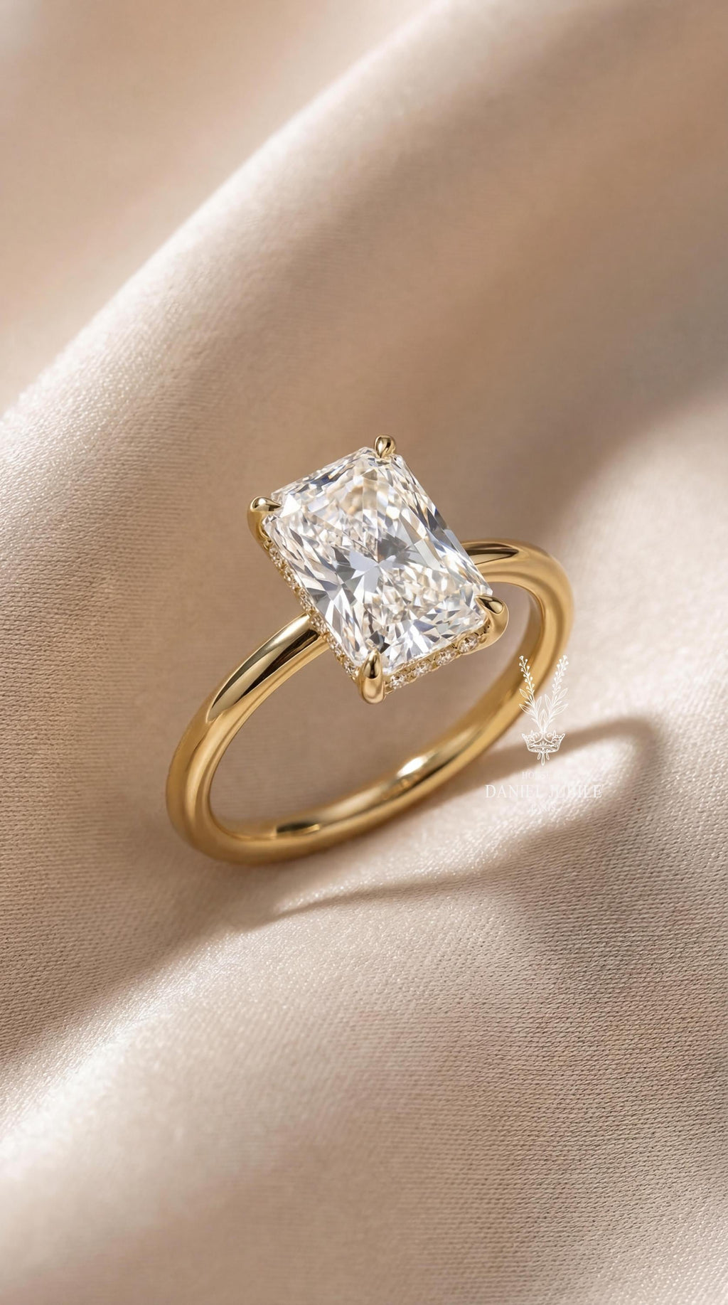 14k Gold Radiant Cut Lab Grown Engagement Diamond Ring – Hidden Halo Solitaire