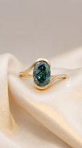 Teal Blue Lab Diamond Ring – 2 Carat Oval Gold Bypass Anniversary Ring