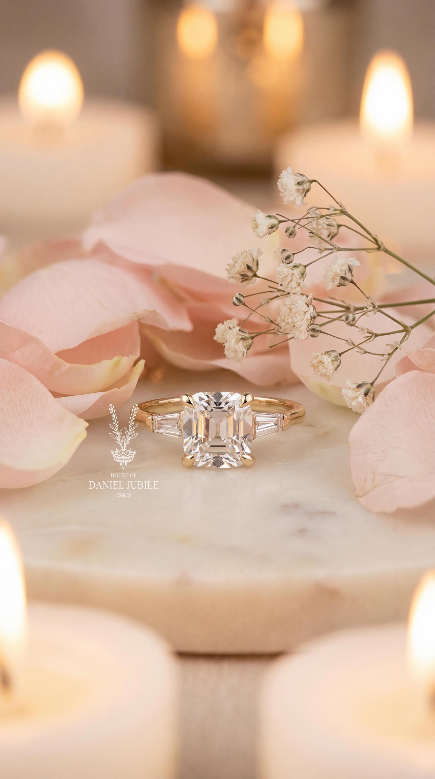 Art Deco 2ct Cushion Cut Lab Diamond Ring – Three Stone Engagement