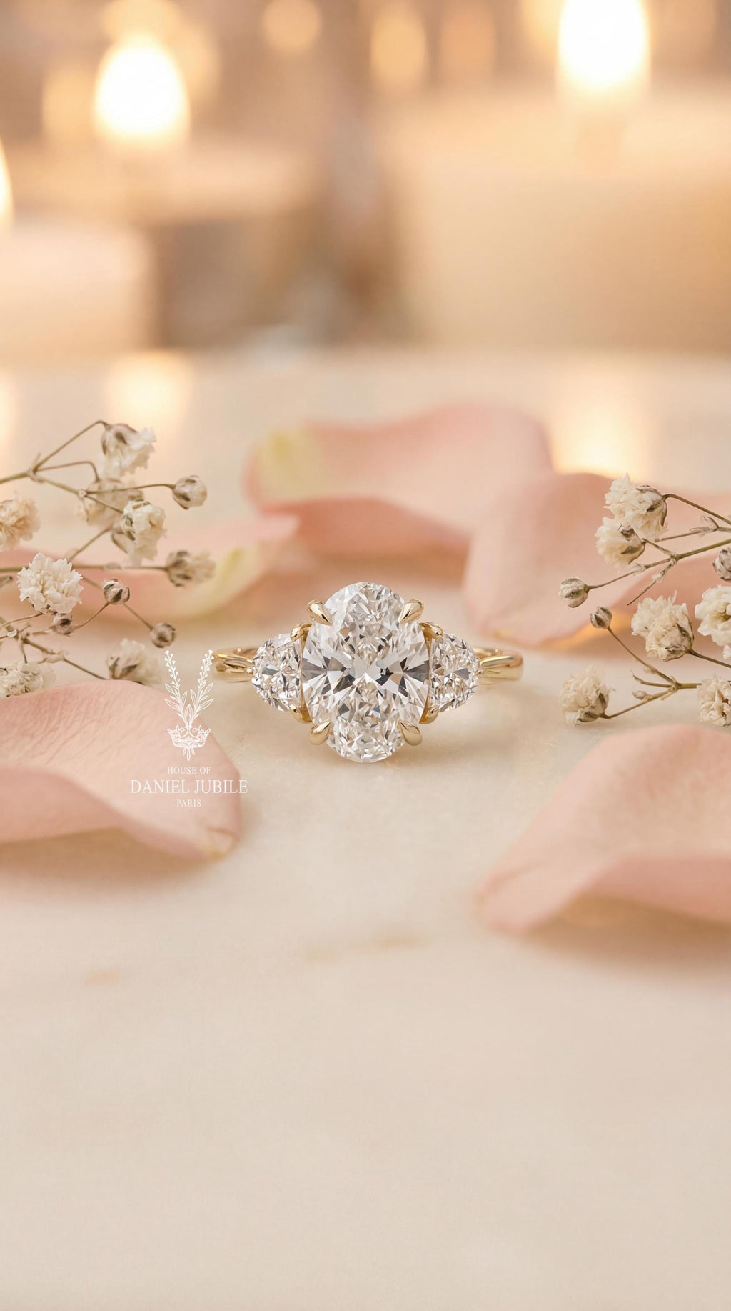 Oval Lab Diamond Engagement Ring – Gold Artemis Trilogy, Half Moon Sides