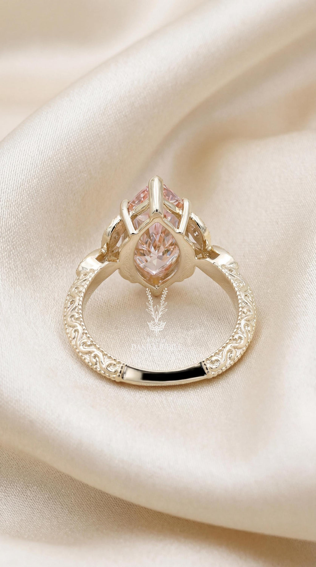 3 Carat Pink Marquise Diamond Ring – 14k Gold Vintage Floral Engagement