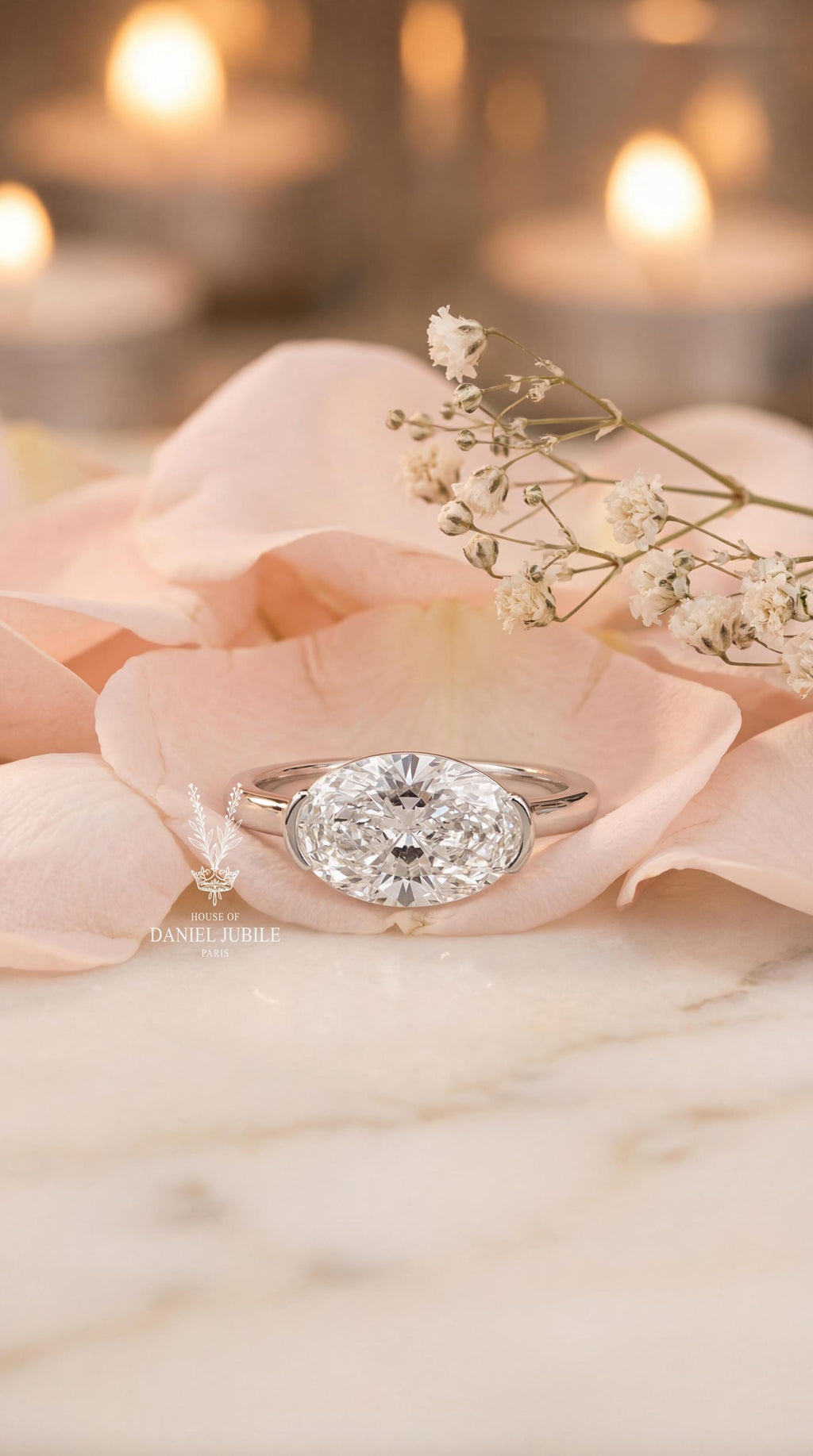 East-West Marquise Lab Diamond Ring – 14k White Gold Semi-Bezel
