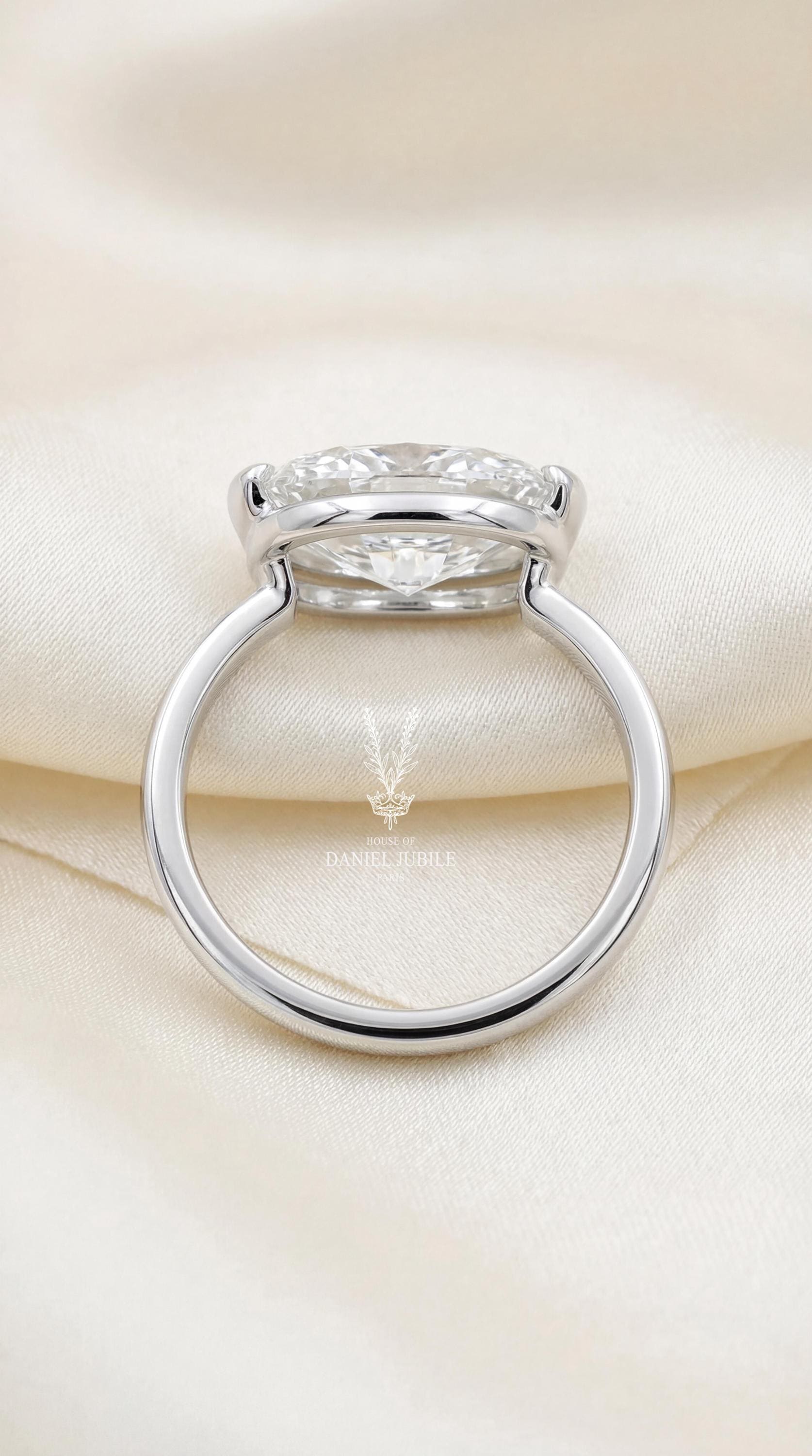 East-West Marquise Lab Diamond Ring – 14k White Gold Semi-Bezel