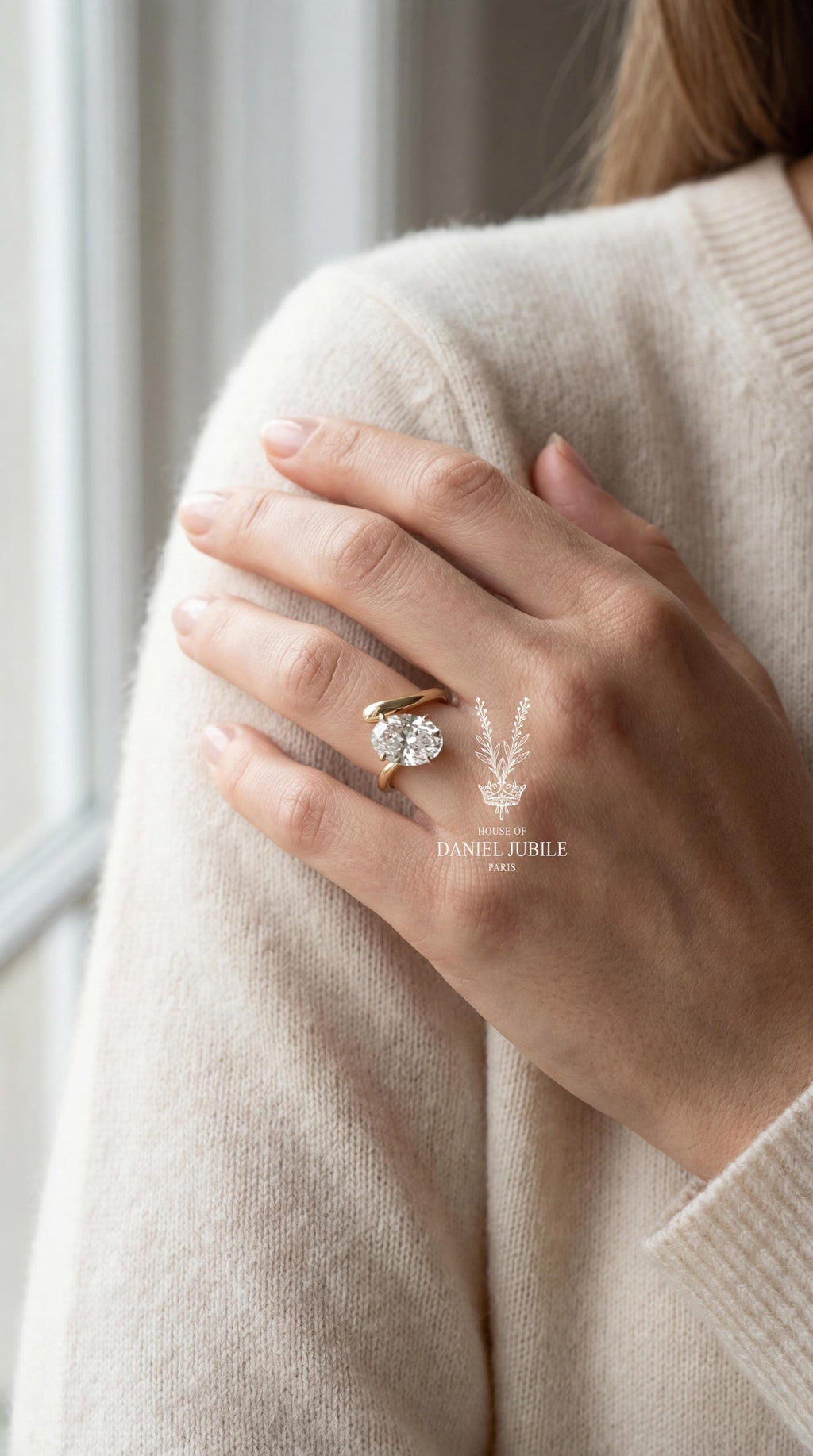 4ct Oval Lab Diamond Bypass Ring – Gold Solitaire Engagement Gift