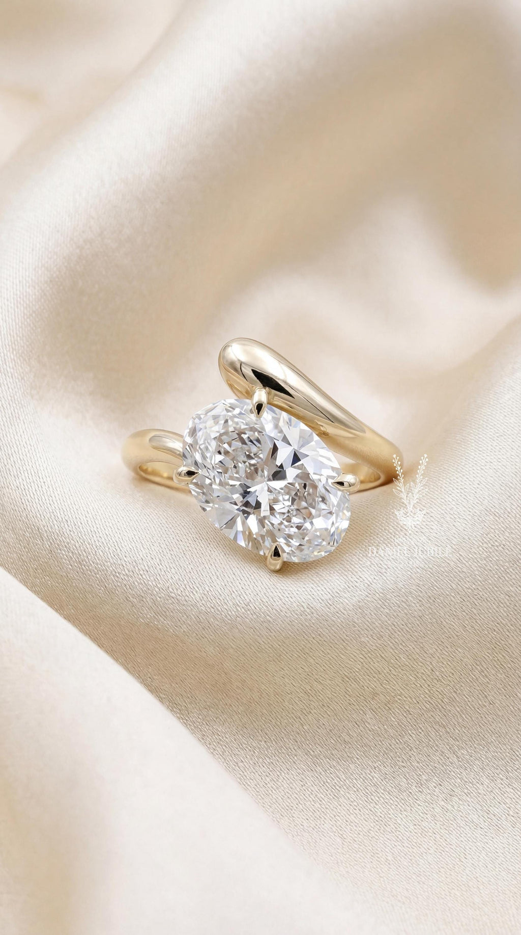 4ct Oval Lab Diamond Bypass Ring – Gold Solitaire Engagement Gift