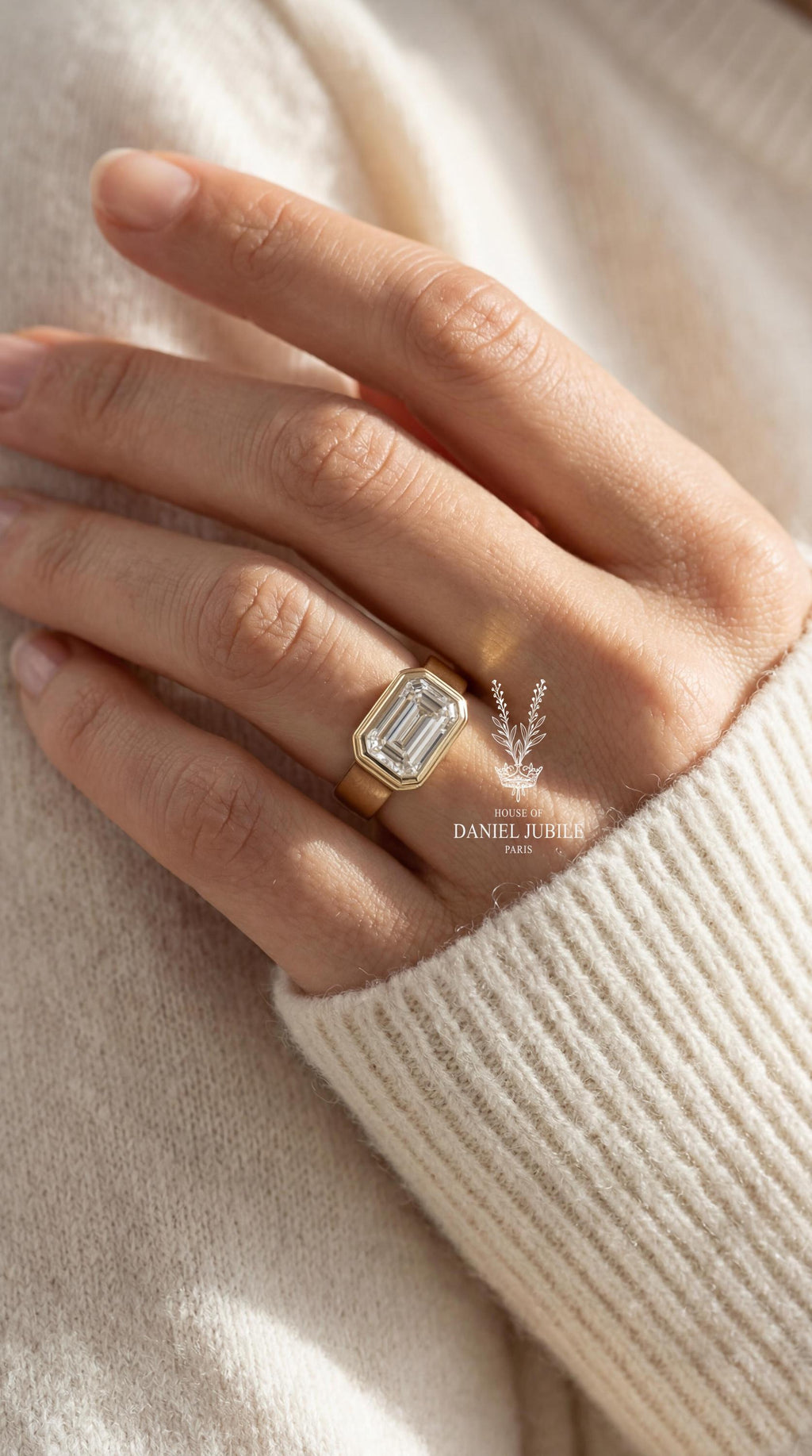 3ct Emerald Cut Lab Diamond Ring – 14k Yellow Gold Wide Band