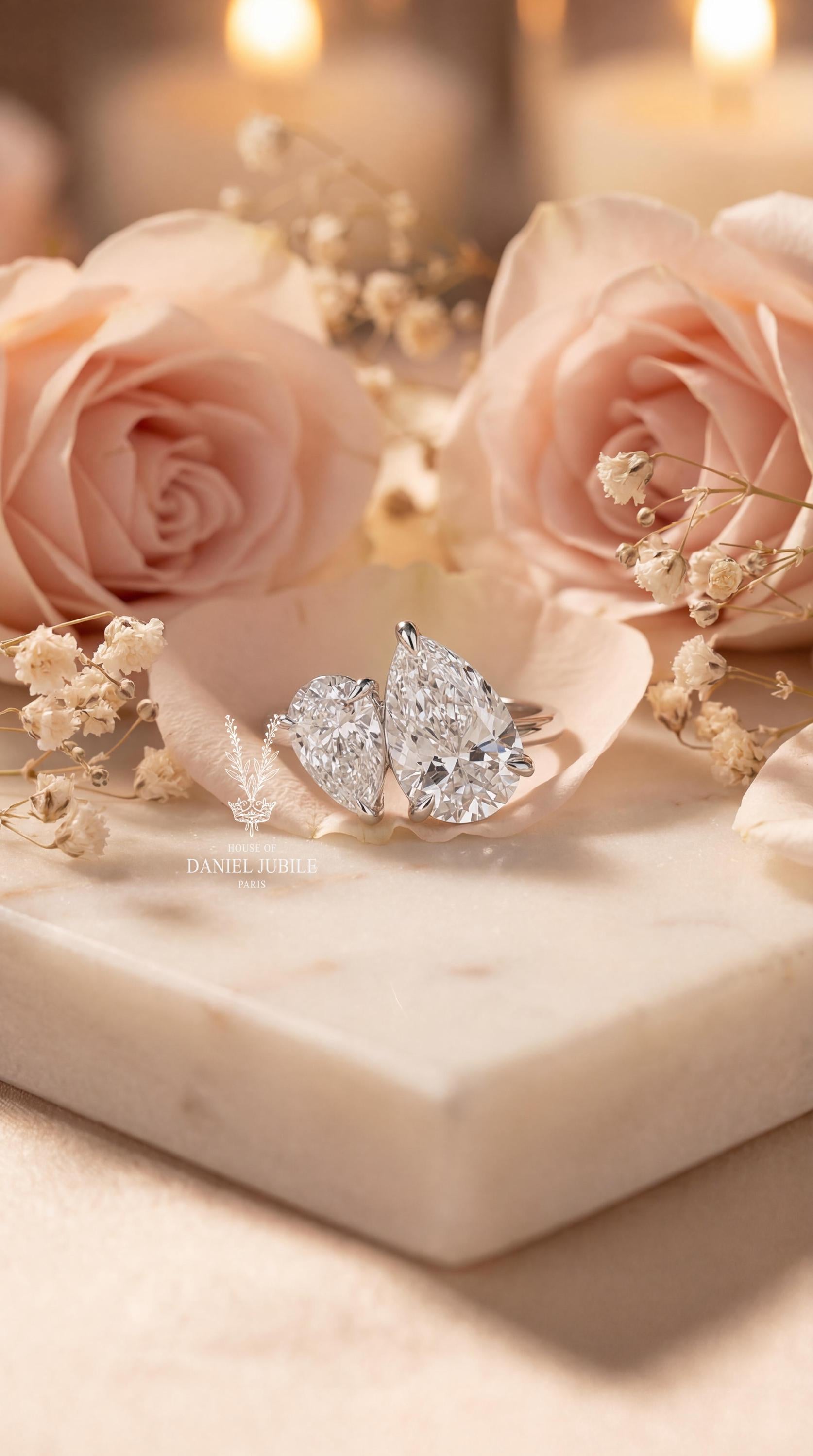 3ctw Pear Cut Lab Toi et Moi Diamond Ring – White Gold Two Stone Engagement