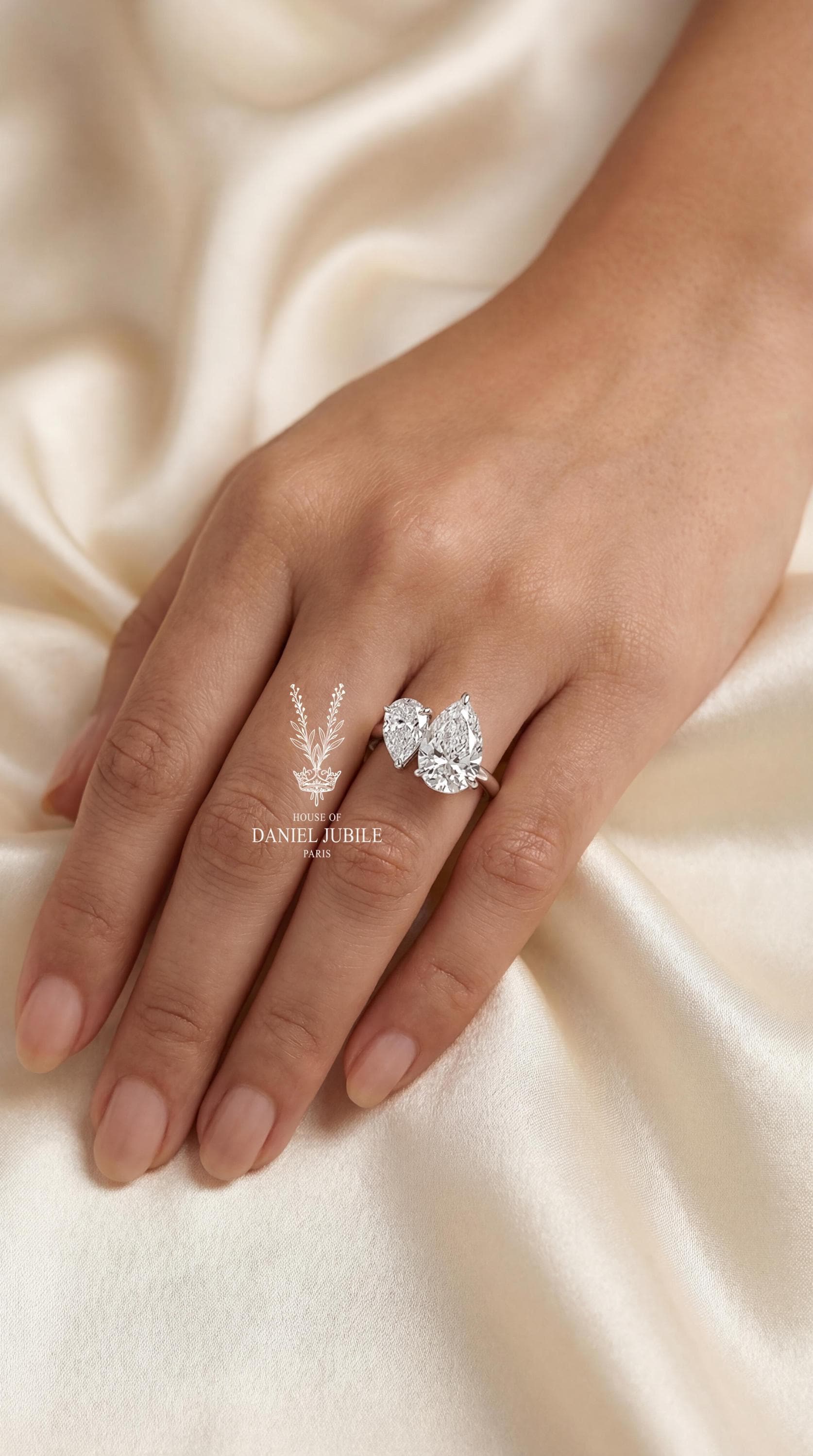 3ctw Pear Cut Lab Toi et Moi Diamond Ring – White Gold Two Stone Engagement