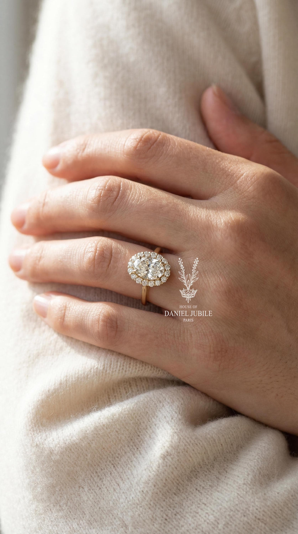 Oval cut Lab Halo Engagement Diamond Ring – 14k Gold Art Deco Wedding Ring