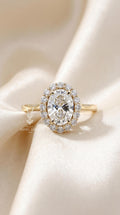 Oval cut Lab Halo Engagement Diamond Ring – 14k Gold Art Deco Wedding Ring