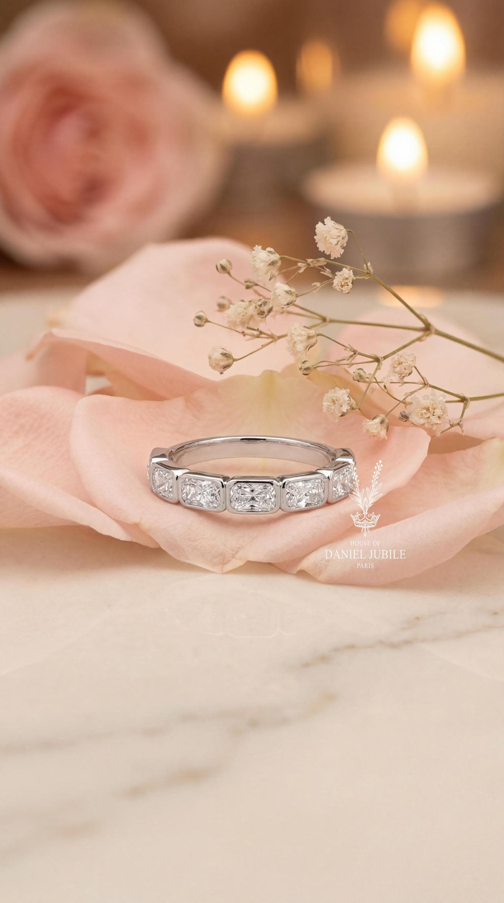 2.10ctw Lab Diamond Wedding Band – 14k Gold Half Bezel Anniversary Ring