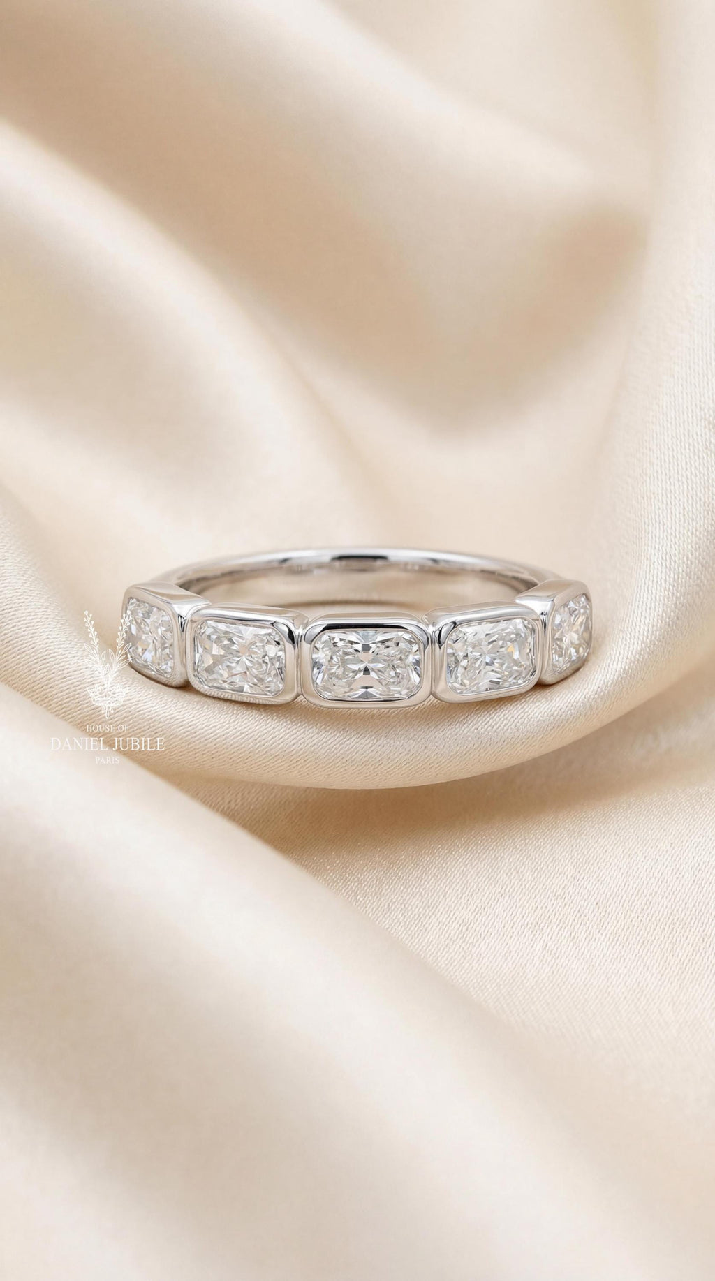 2.10ctw Lab Diamond Wedding Band – 14k Gold Half Bezel Anniversary Ring