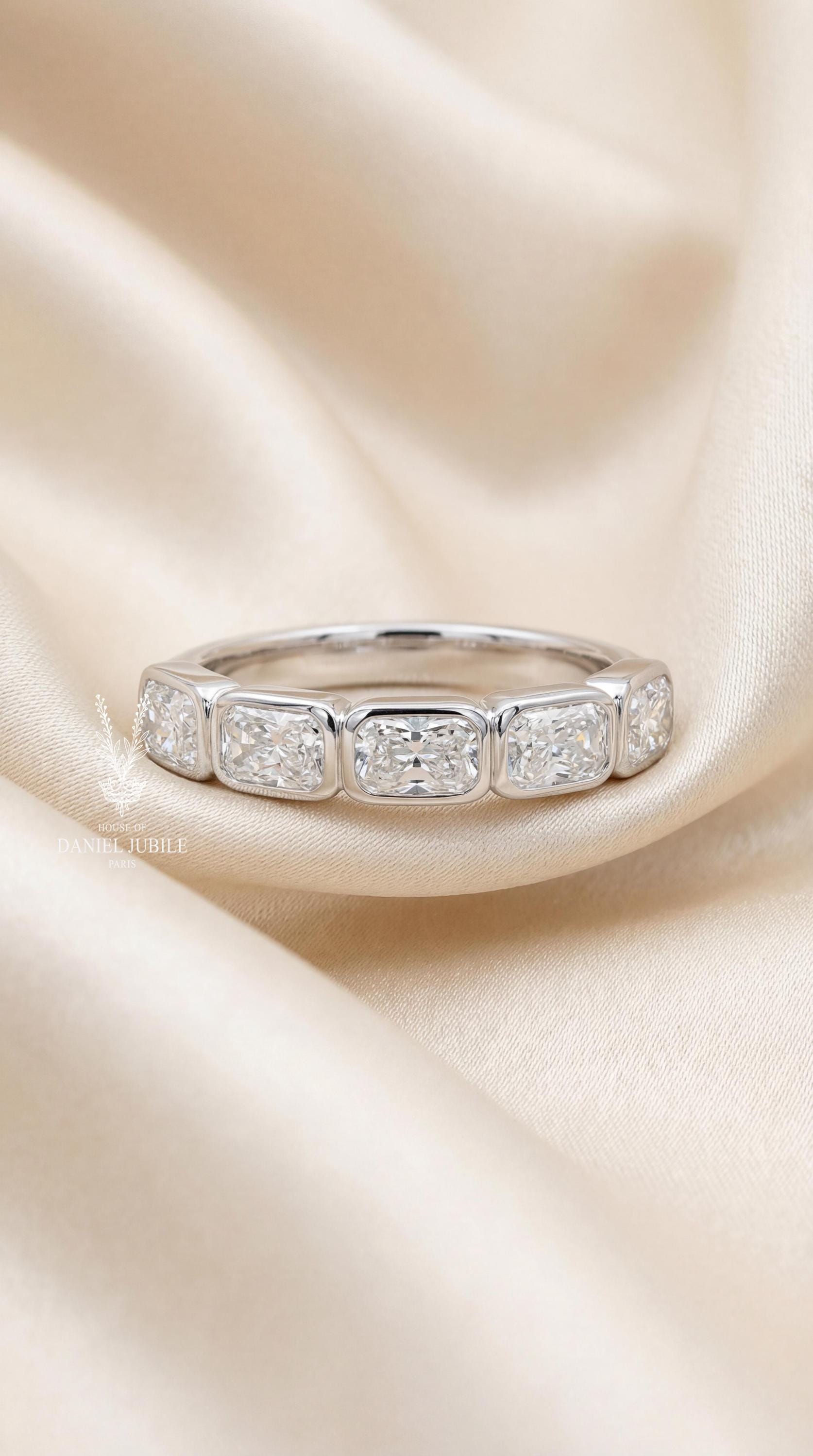 2.10ctw Lab Diamond Wedding Band – 14k Gold Half Bezel Anniversary Ring