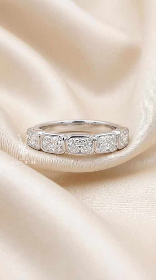 2.10ctw Lab Diamond Wedding Band – 14k Gold Half Bezel Anniversary Ring