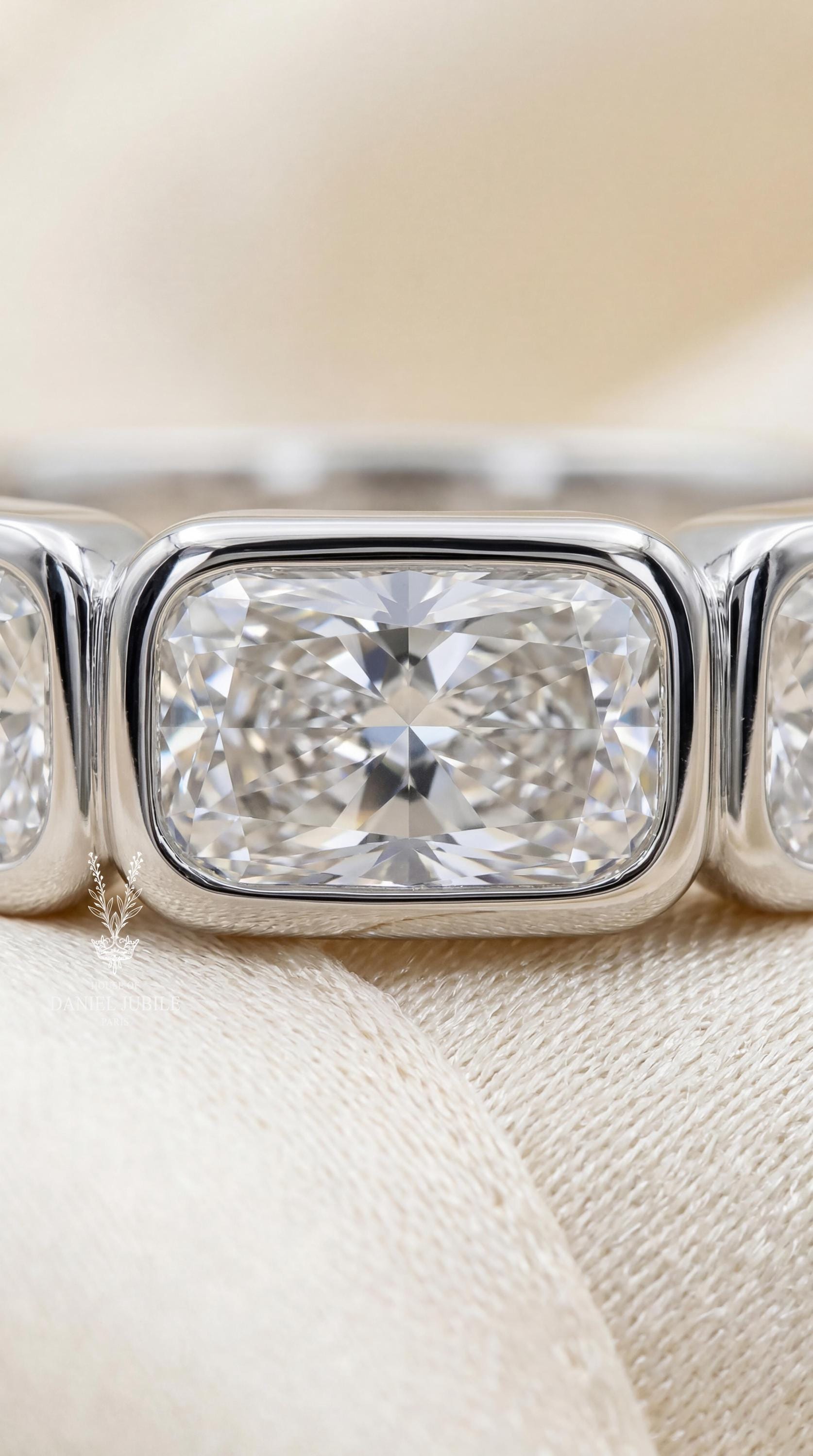 2.10ctw Lab Diamond Wedding Band – 14k Gold Half Bezel Anniversary Ring