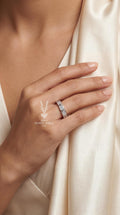2.10ctw Lab Diamond Wedding Band – 14k Gold Half Bezel Anniversary Ring