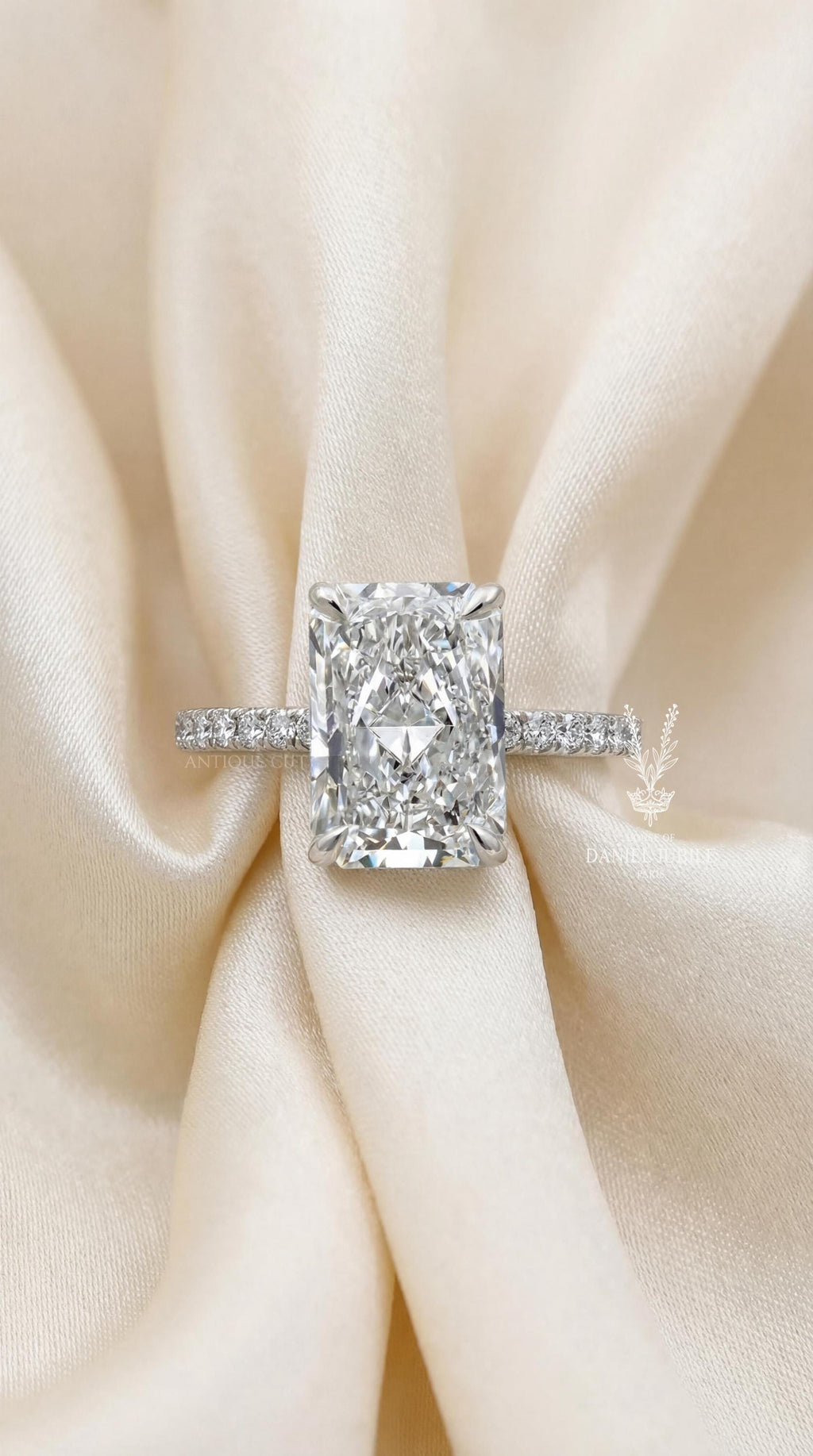 4Carat Radiant Cut Lab Engagement Diamond Ring – 14k White Gold Hidden Halo Pavé Band