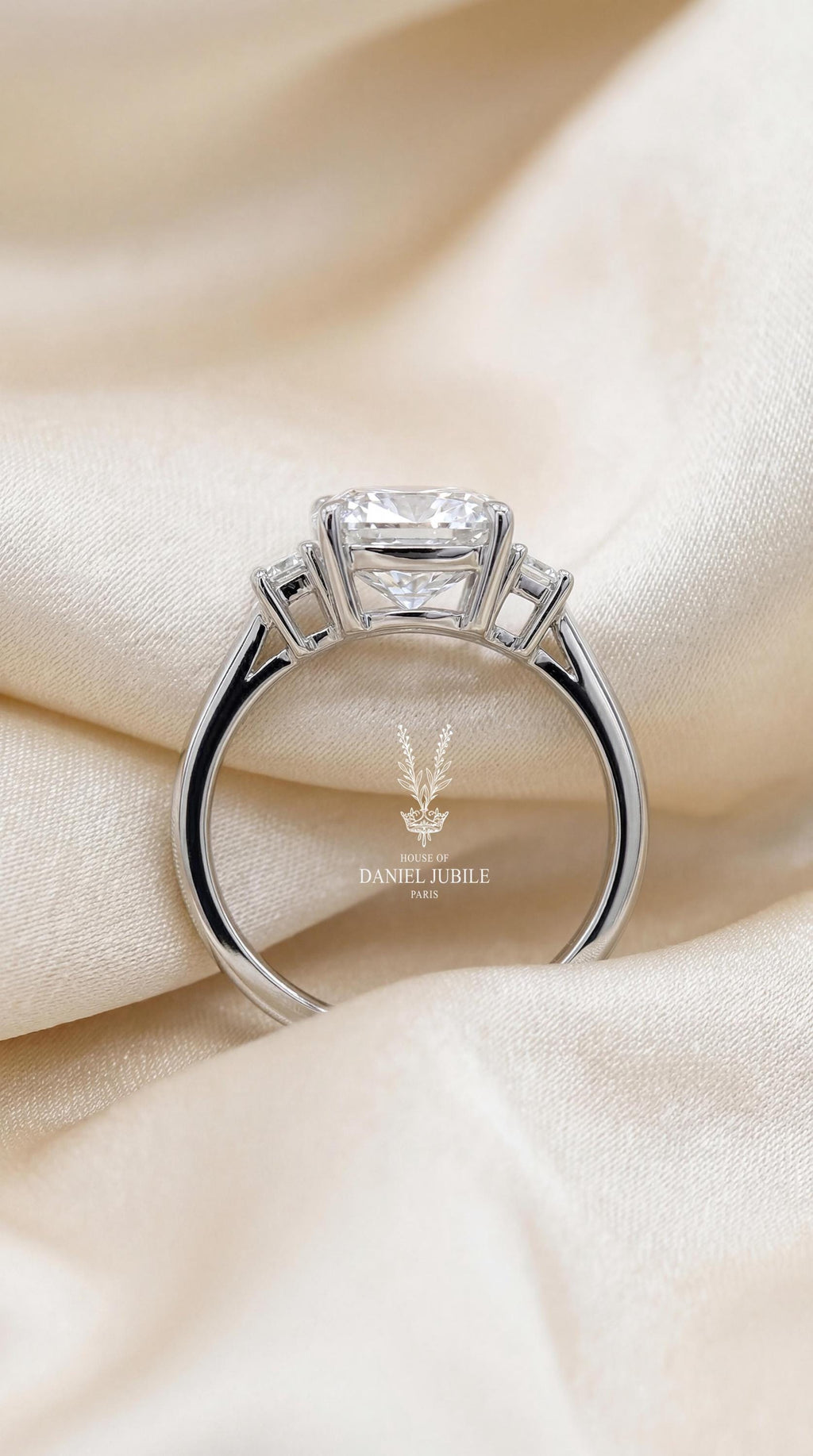 3Carat Cushion Cut Lab Diamond Engagement Ring – Three Stone 14k Gold