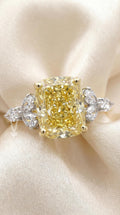 3 Carat Fancy Yellow Cushion Cut Floral Lab Diamond Ring - 14k Gold Engagement Ring