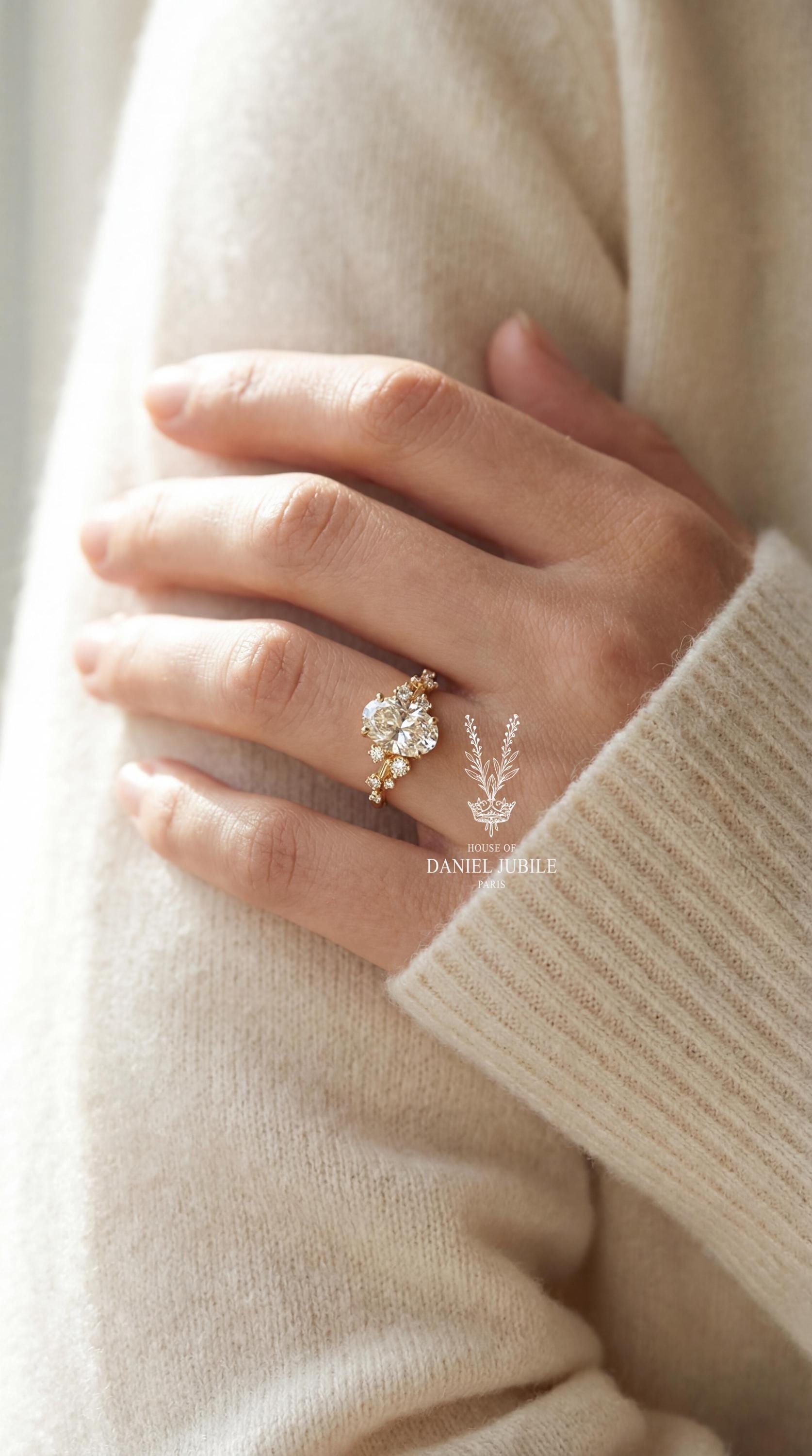2.22 Carat Oval Cluster Lab Diamond Ring – Gold Vine Engagement Ring