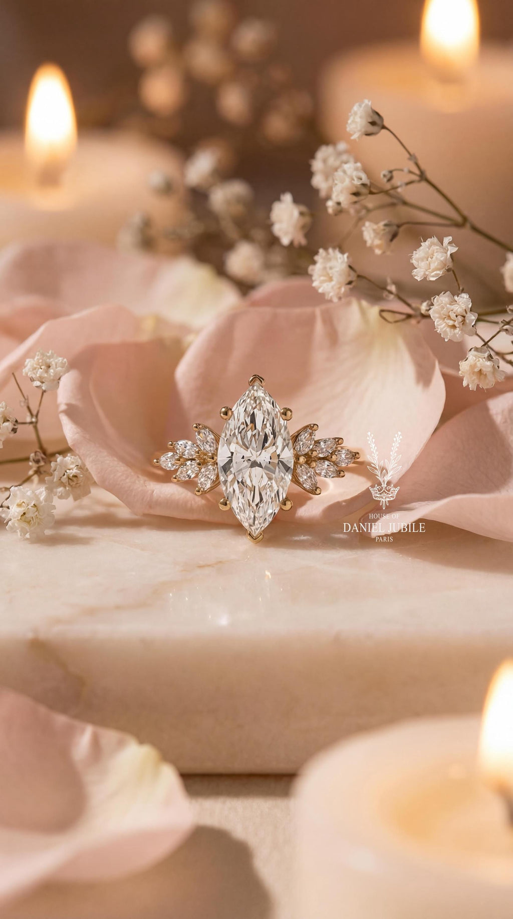 3 Carat Marquise Cut Lab Art Deco Diamond Ring - 14k White Gold Engagement Jewelry