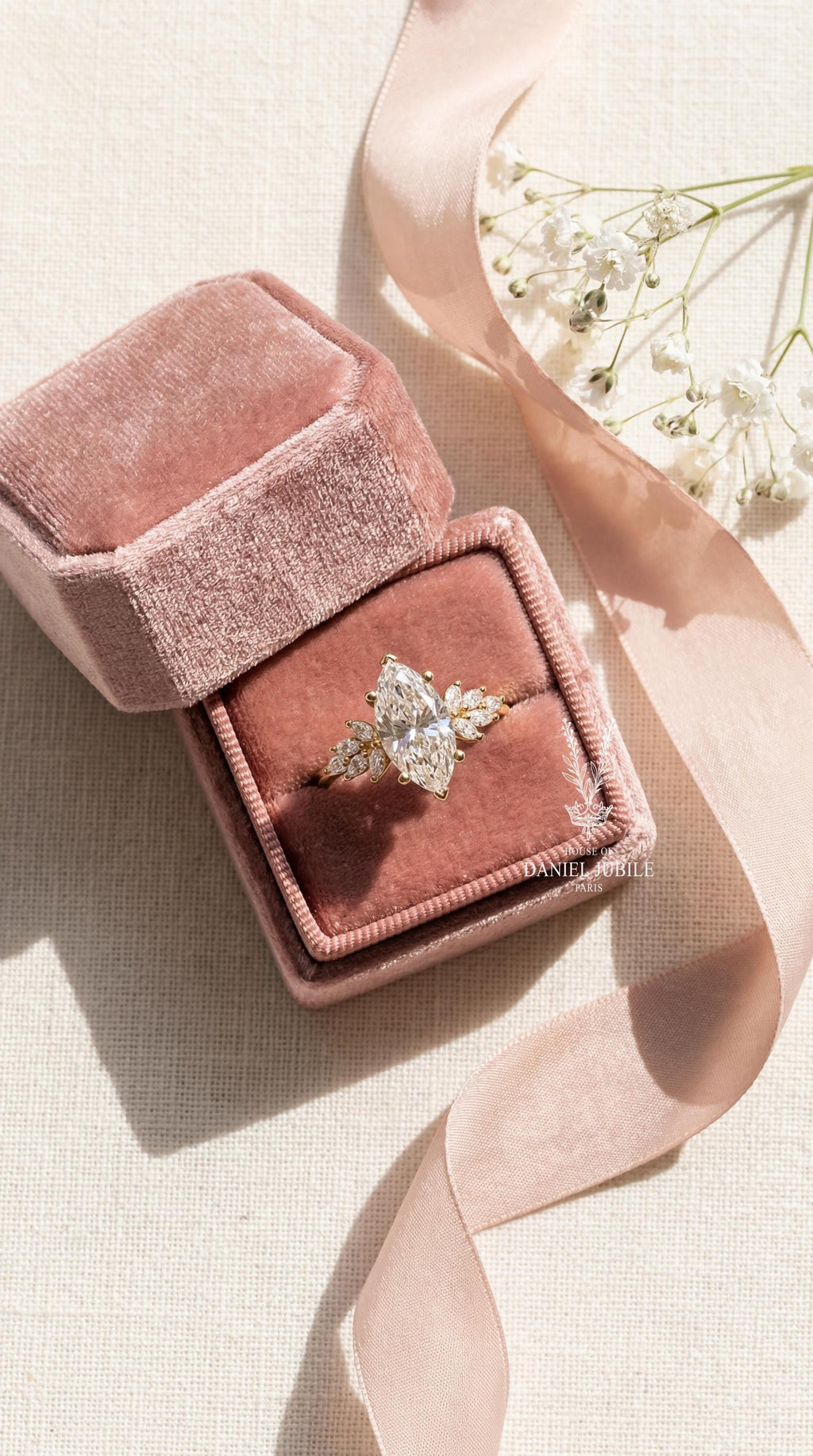 3 Carat Marquise Cut Lab Art Deco Diamond Ring - 14k White Gold Engagement Jewelry