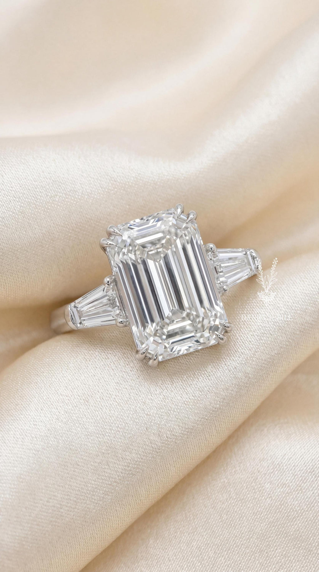 4.40Carat Radiant Cut Lab Engagement Diamond Ring, 14k White Gold Art Deco Bridal Set