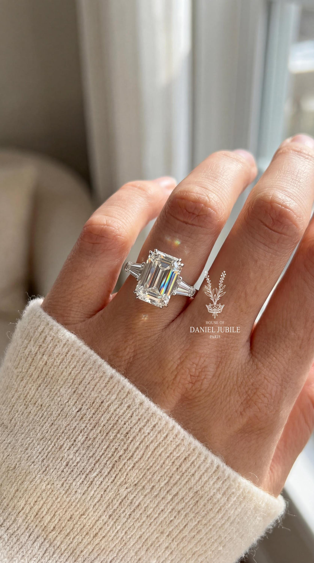4.40Carat Radiant Cut Lab Engagement Diamond Ring, 14k White Gold Art Deco Bridal Set