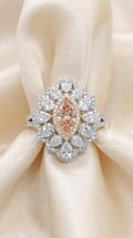 Pink Marquise Engagement Diamond Ring: 14k Gold Sunburst Halo, Art Deco
