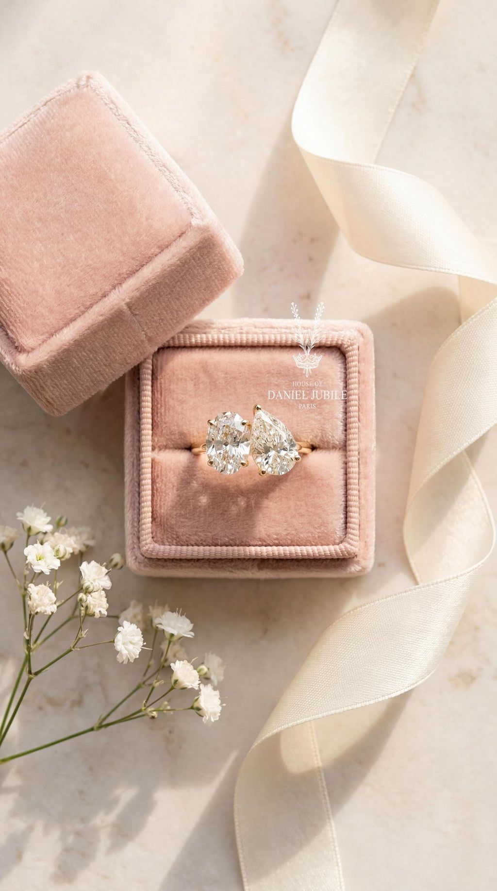 4ctw Lab Grown Diamond Toi et Moi Ring, 14k Gold Oval Pear Cut