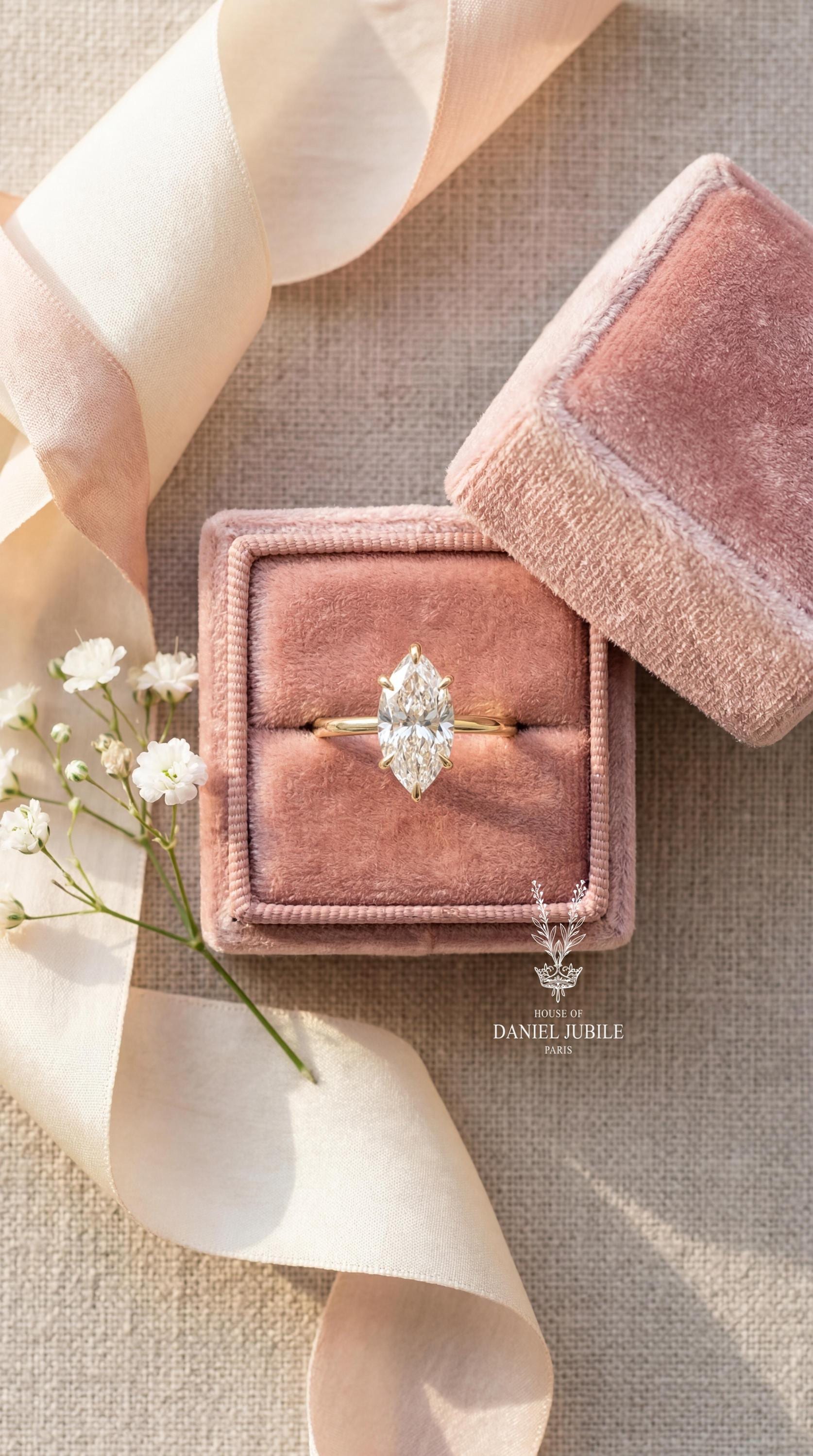 2ct Lab Grown Diamond Engagement Ring, 14k Gold Marquise Solitaire