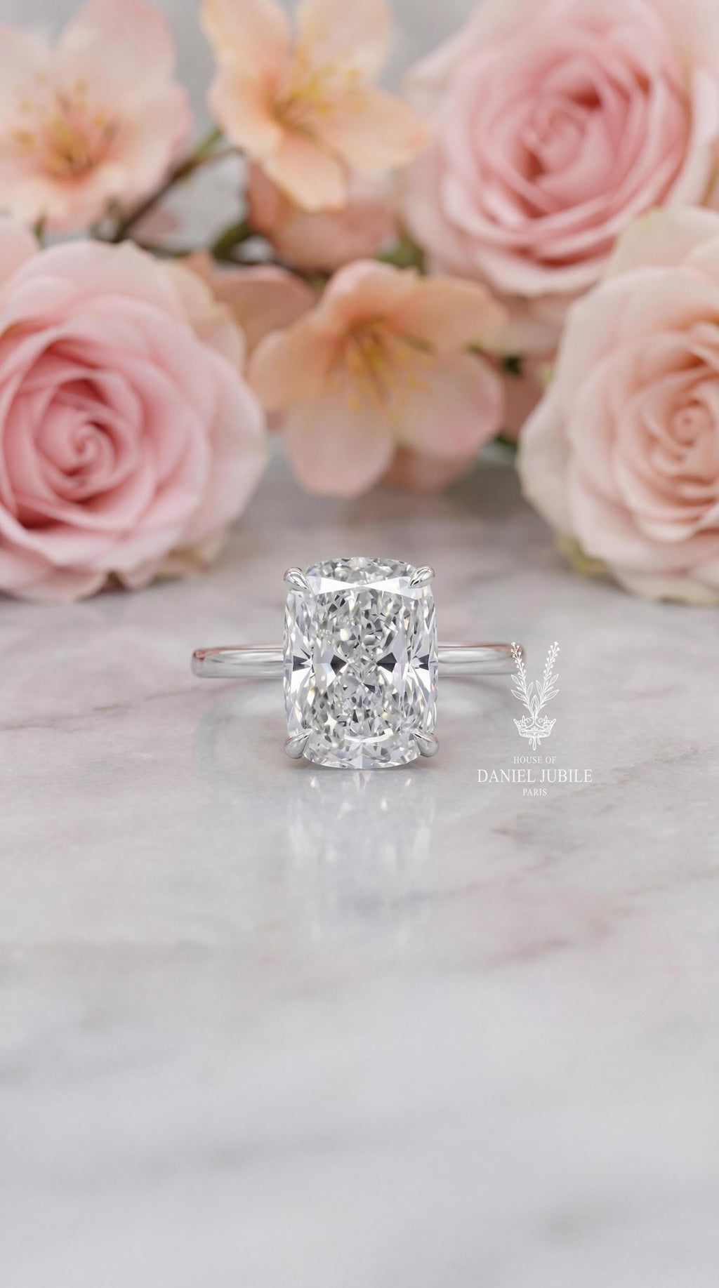 6Carat Elongated Cushion Cut Lab Diamond Engagement Ring, 14k Gold Solitaire