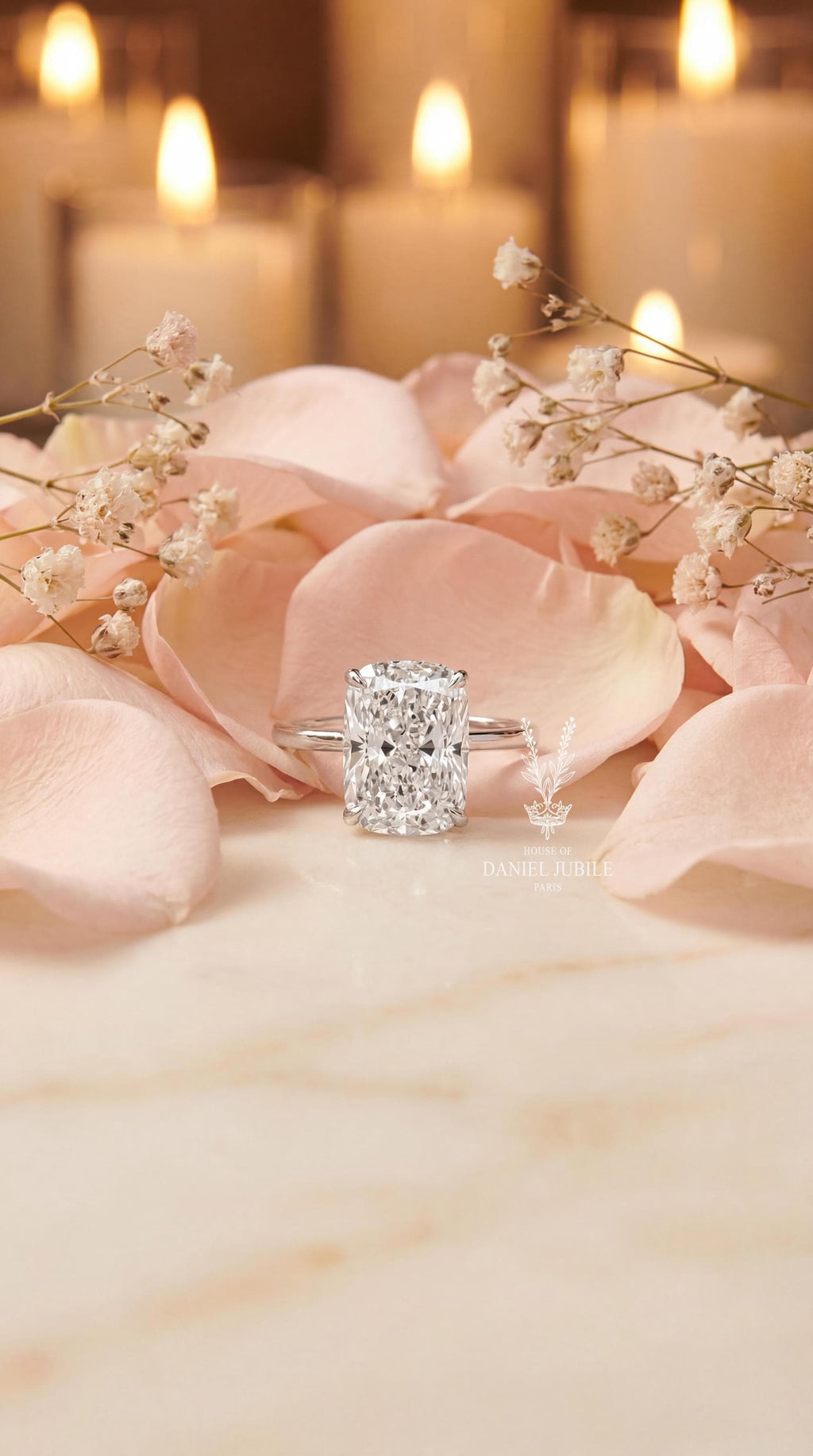 6Carat Elongated Cushion Cut Lab Diamond Engagement Ring, 14k Gold Solitaire