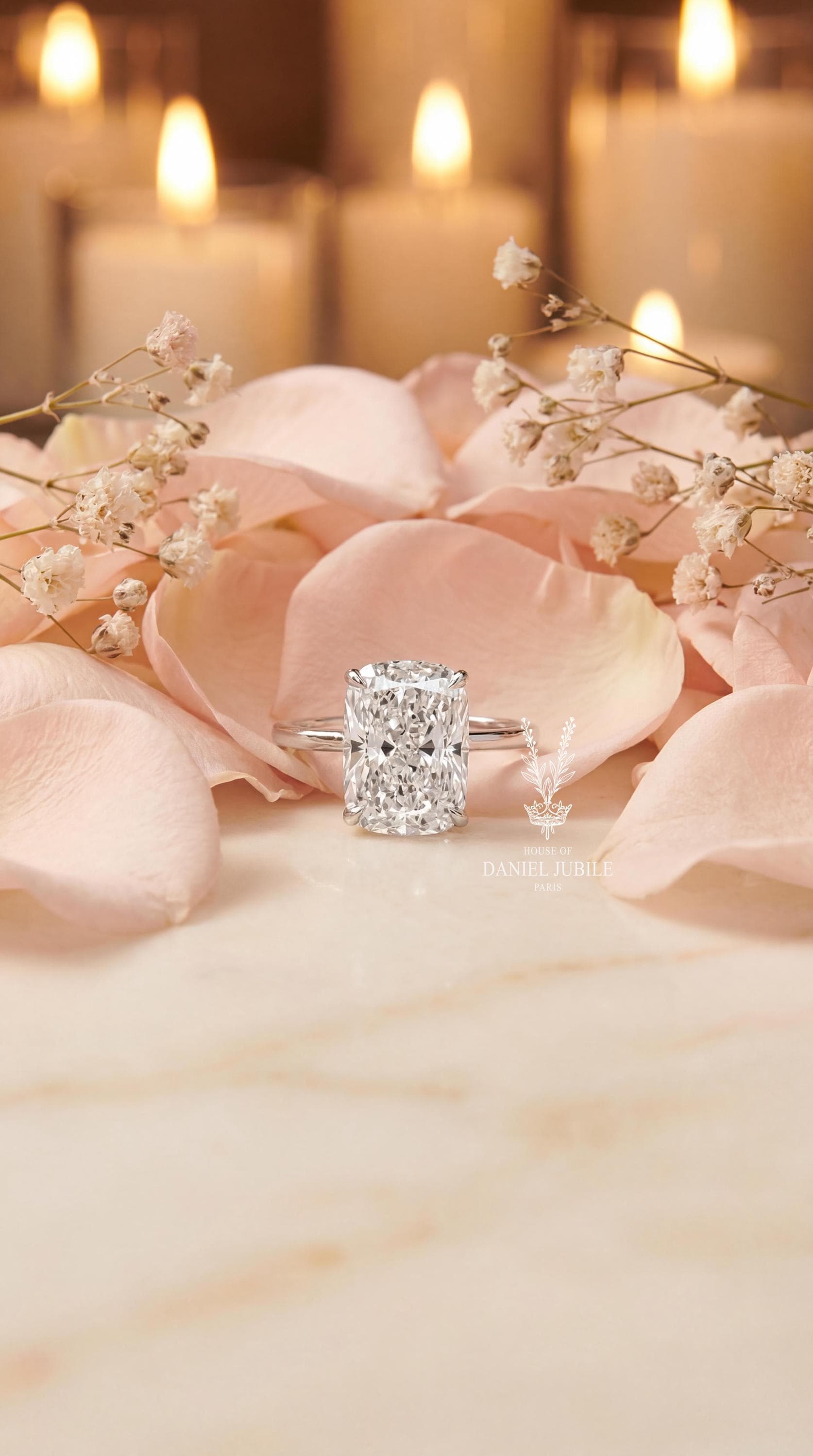 6Carat Elongated Cushion Cut Lab Diamond Engagement Ring, 14k Gold Solitaire