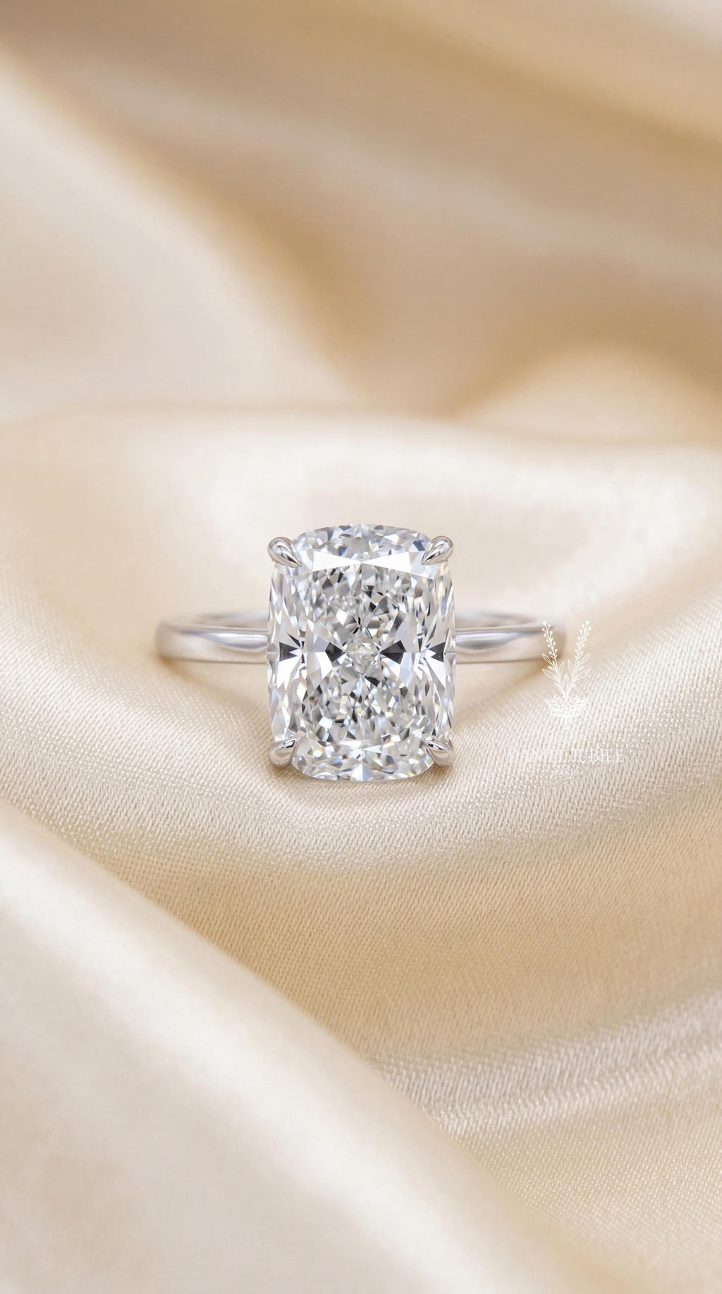 6Carat Elongated Cushion Cut Lab Diamond Engagement Ring, 14k Gold Solitaire