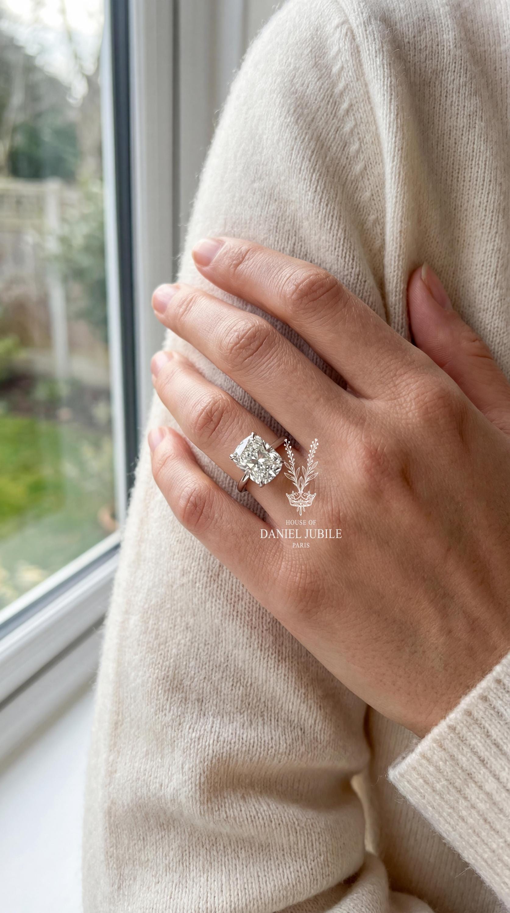 6Carat Elongated Cushion Cut Lab Diamond Engagement Ring, 14k Gold Solitaire