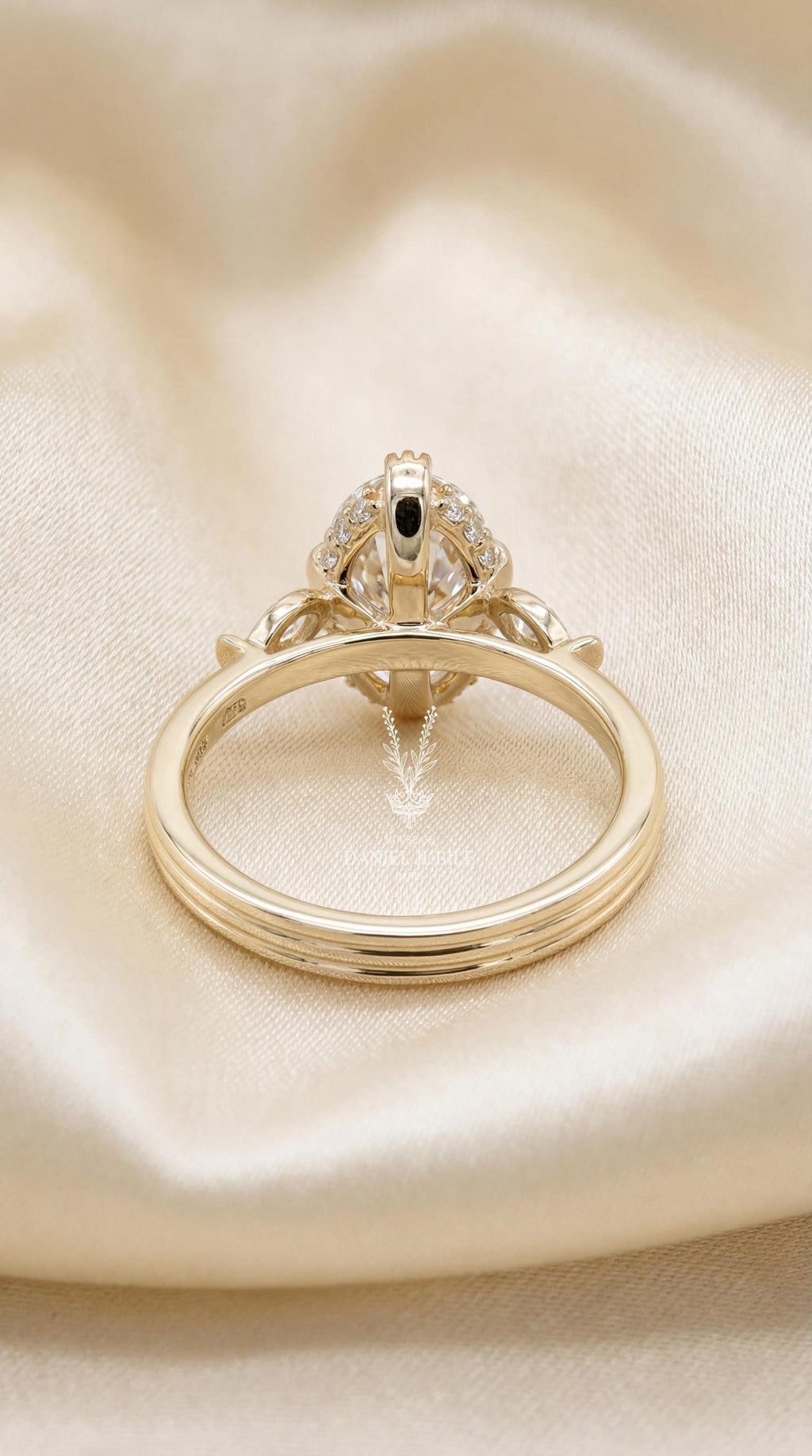 3ct Art Deco Oval Lab Engagement Diamond Ring, Pear Side Stones, 14k Gold Crown Setting