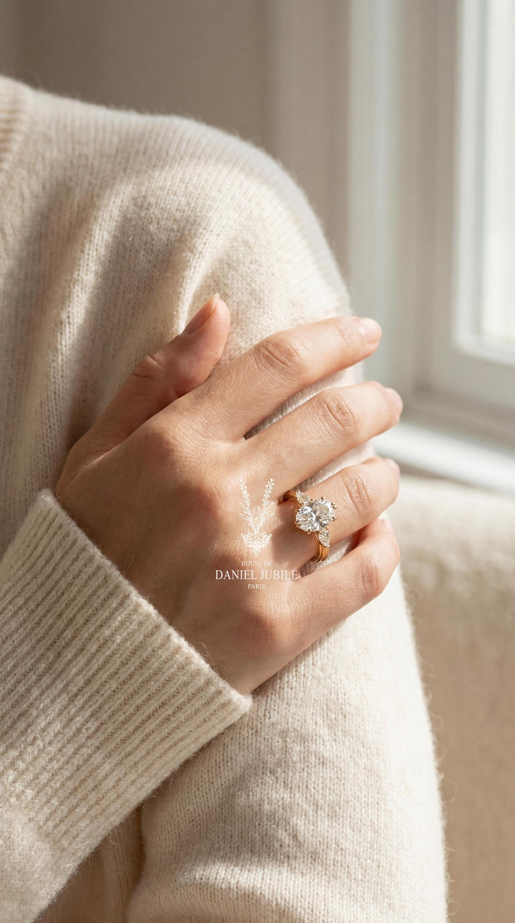 3ct Art Deco Oval Lab Engagement Diamond Ring, Pear Side Stones, 14k Gold Crown Setting