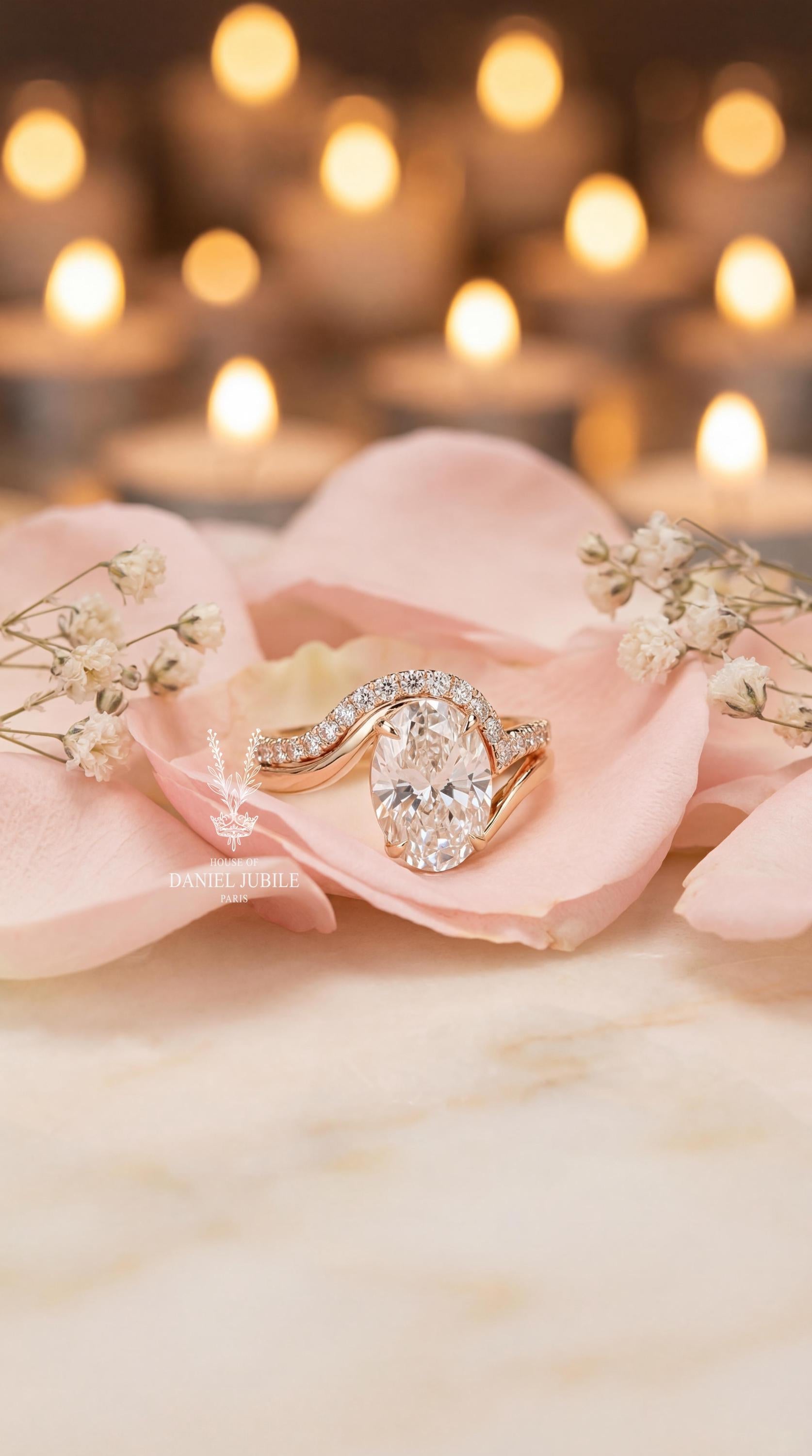 5ct Oval Cut Lab Diamond Ring Engagement Set, 14k Gold Twisted Band