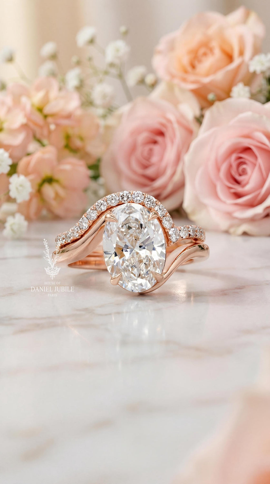 5ct Oval Cut Lab Diamond Ring Engagement Set, 14k Gold Twisted Band