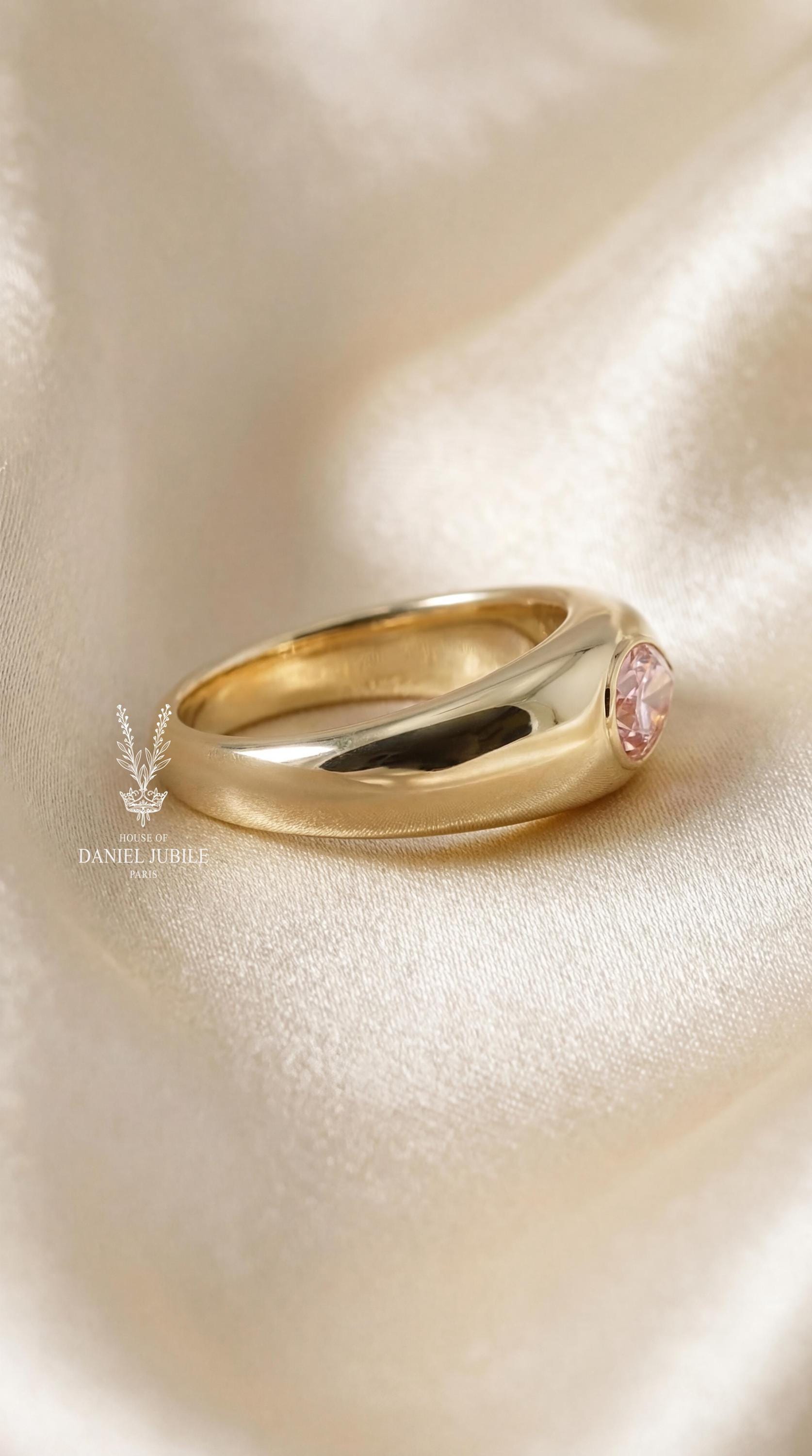 2ct Pear Cut Pink Diamond Ring, 14k Gold Bezel Solitaire