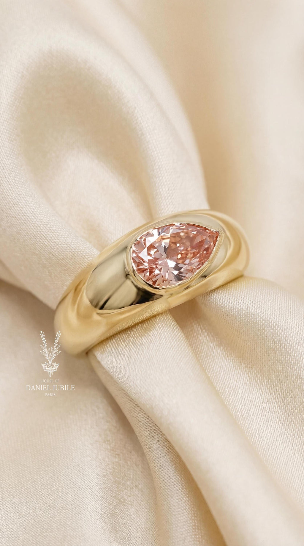2ct Pear Cut Pink Diamond Ring, 14k Gold Bezel Solitaire