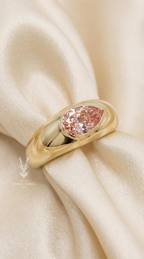 2ct Pear Cut Pink Diamond Ring, 14k Gold Bezel Solitaire