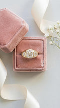 Cushion Cut Lab Diamond Engagement Ring, 14k Gold Bezel Set Trilogy