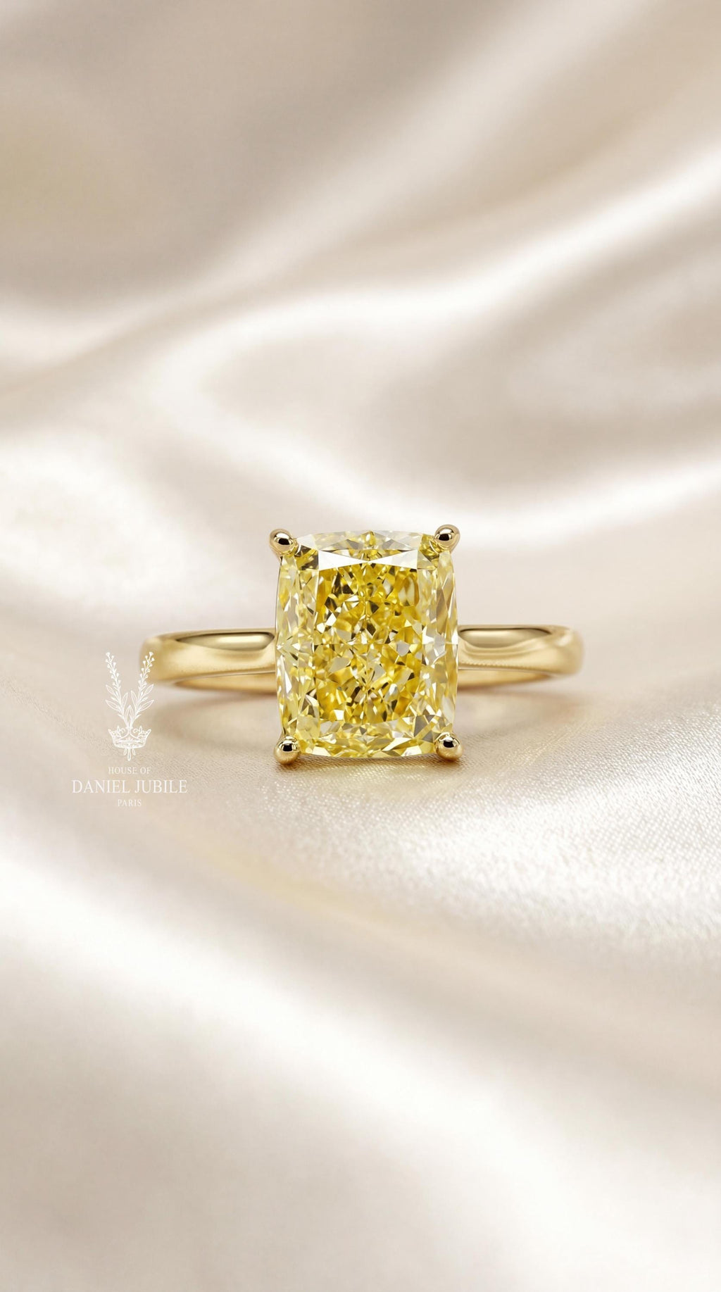 2ct Canary Yellow Cushion Cut Lab Diamond 14k Gold Engagement Ring