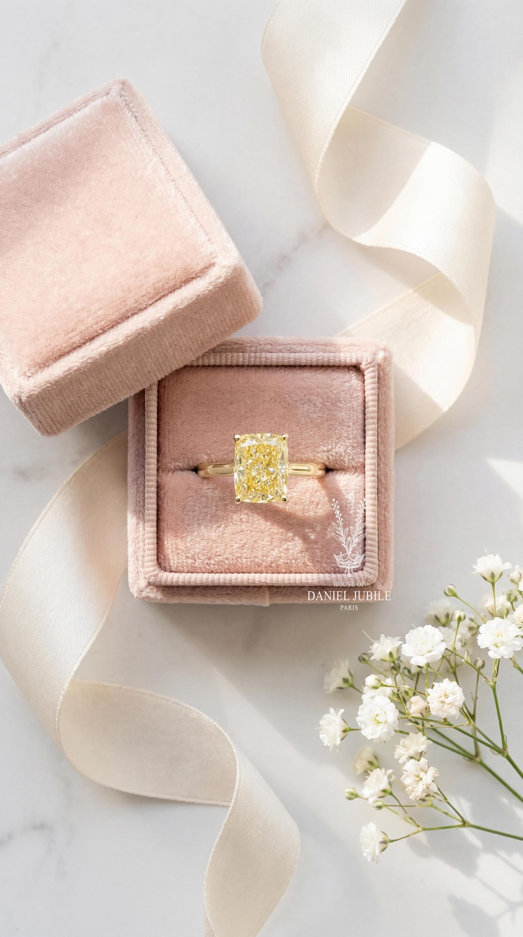 2ct Canary Yellow Cushion Cut Lab Diamond 14k Gold Engagement Ring