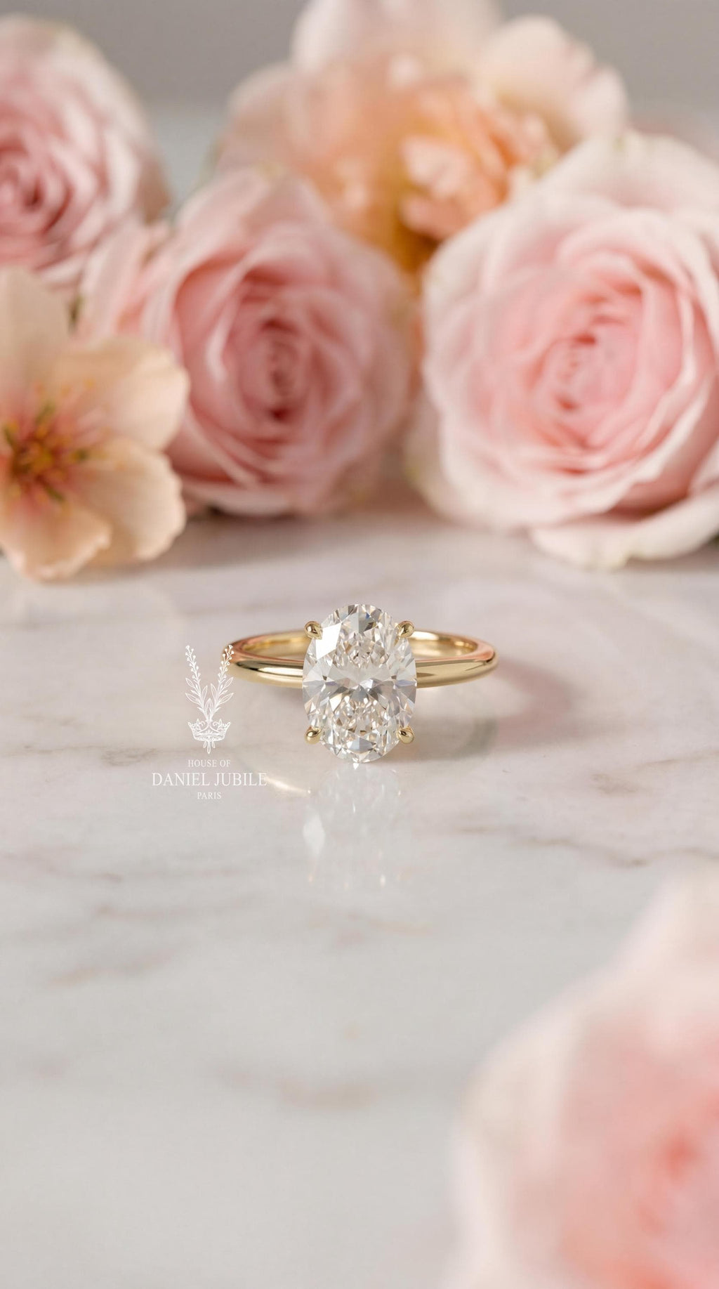 5ct Oval Lab Diamond Engagement Ring, 14k Gold Hidden Halo Solitaire