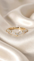 Art Deco 14k Gold Chevron Wedding Band, 0.40ct Lab Diamond Nesting Diamond Ring