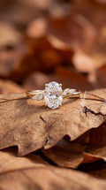 2ct Oval Lab Engagement Diamond Ring: 14k Gold Asymmetric Marquise Cluster