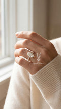 8Carat Oval Lab Engagement Diamond Ring, 14k Gold Marquise Cluster Hidden Halo
